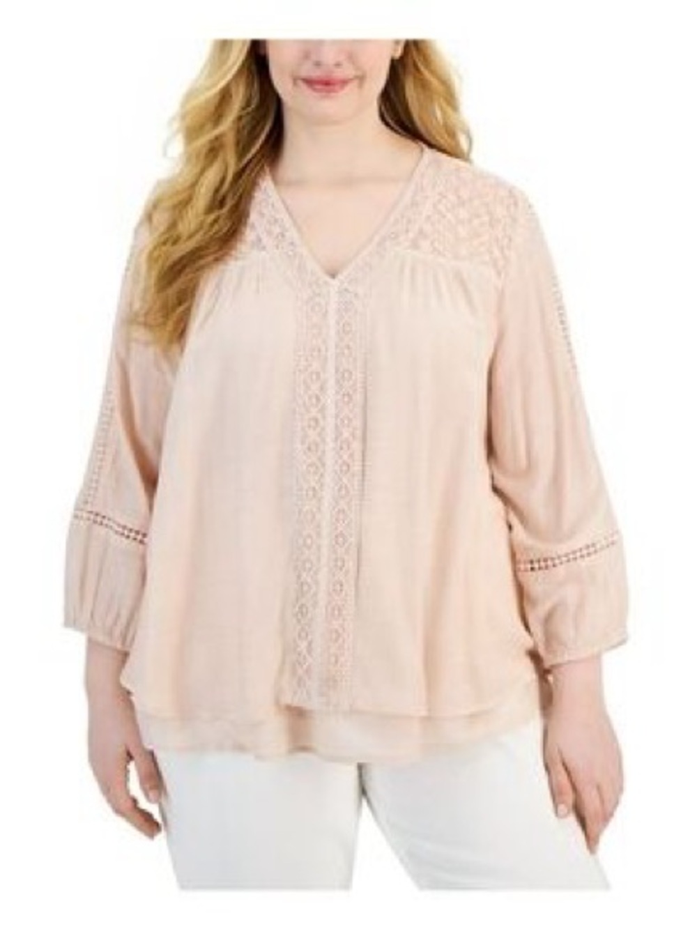 Style & Co. Blush Lace-Trim V-Neck Peasant Blouse